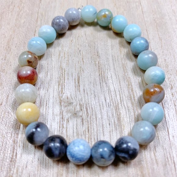 8mm Mixed Amazonite Chakra Stretch Bracelet - Picture 7 of 10